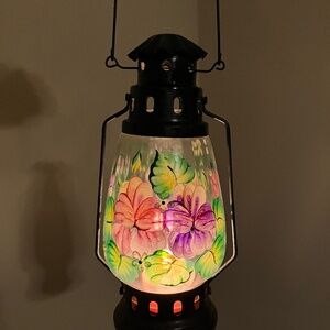 VINTAGE CANDLE LANTERN, WIND PROOF WITH HAND PAINTED FLOWERS